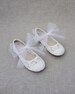 White Crochet Lace Maryjane Flats with TULLE BOW - flower girls shoes, baptism and christening shoes, communion shoes 