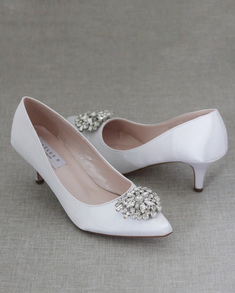 white satin kitten heels