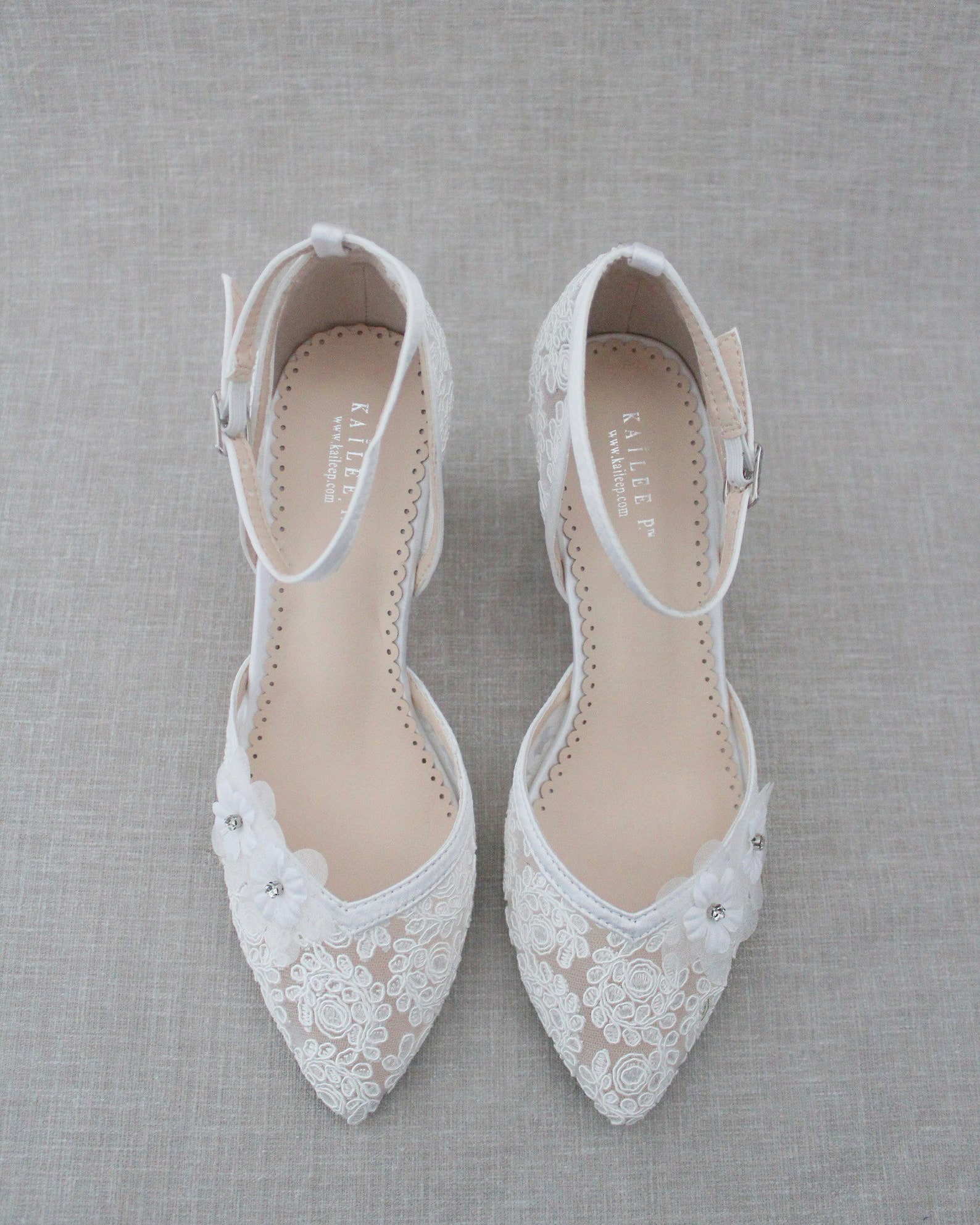 White & Ivory Crochet Lace Almond Toe Block Heel With Flower - Etsy