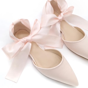 Dusty Pink Satin Pointy Toe Flats With ANKLE TIE or BALLERINA Lace Up ...