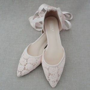 Dusty Pink Crochet Lace Pointy Toe Flats Women Wedding - Etsy
