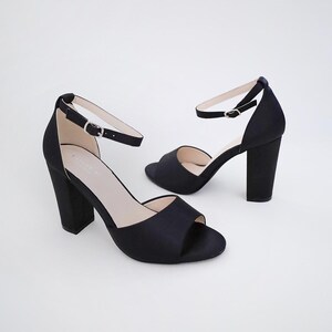 Black Satin Block Heel Evening Sandals with Wrapped Ribbon Tie - Women Party Shoes, Evening Shoes, Bridesmaids Heels image 10