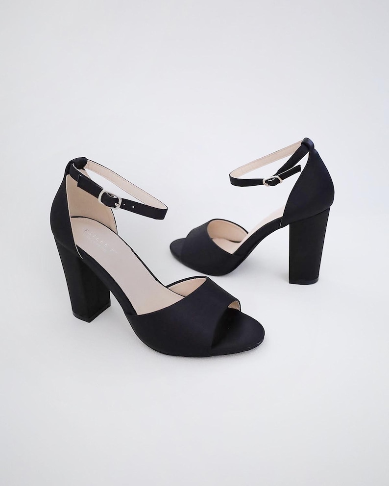 Black Satin Block Heel Evening Sandals with Wrapped Ribbon Tie - Women Party Shoes, Evening Shoes, Bridesmaids Heels image 10