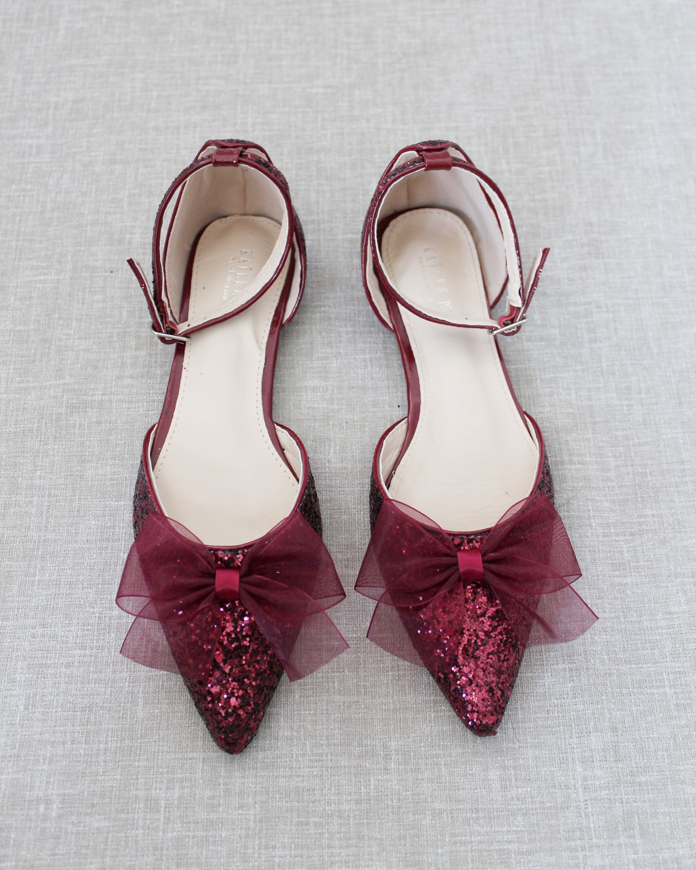 BURGUNDY Rock Glitter Pointy Toe Flats with Ankle Strap & | Etsy