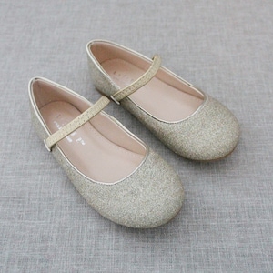 Soft Gold Glitter Maryjane Flats for Flower Girls Shoes, Girls Shoes, Holiday Shoes, Party Shoes, Fall Girls Shoes