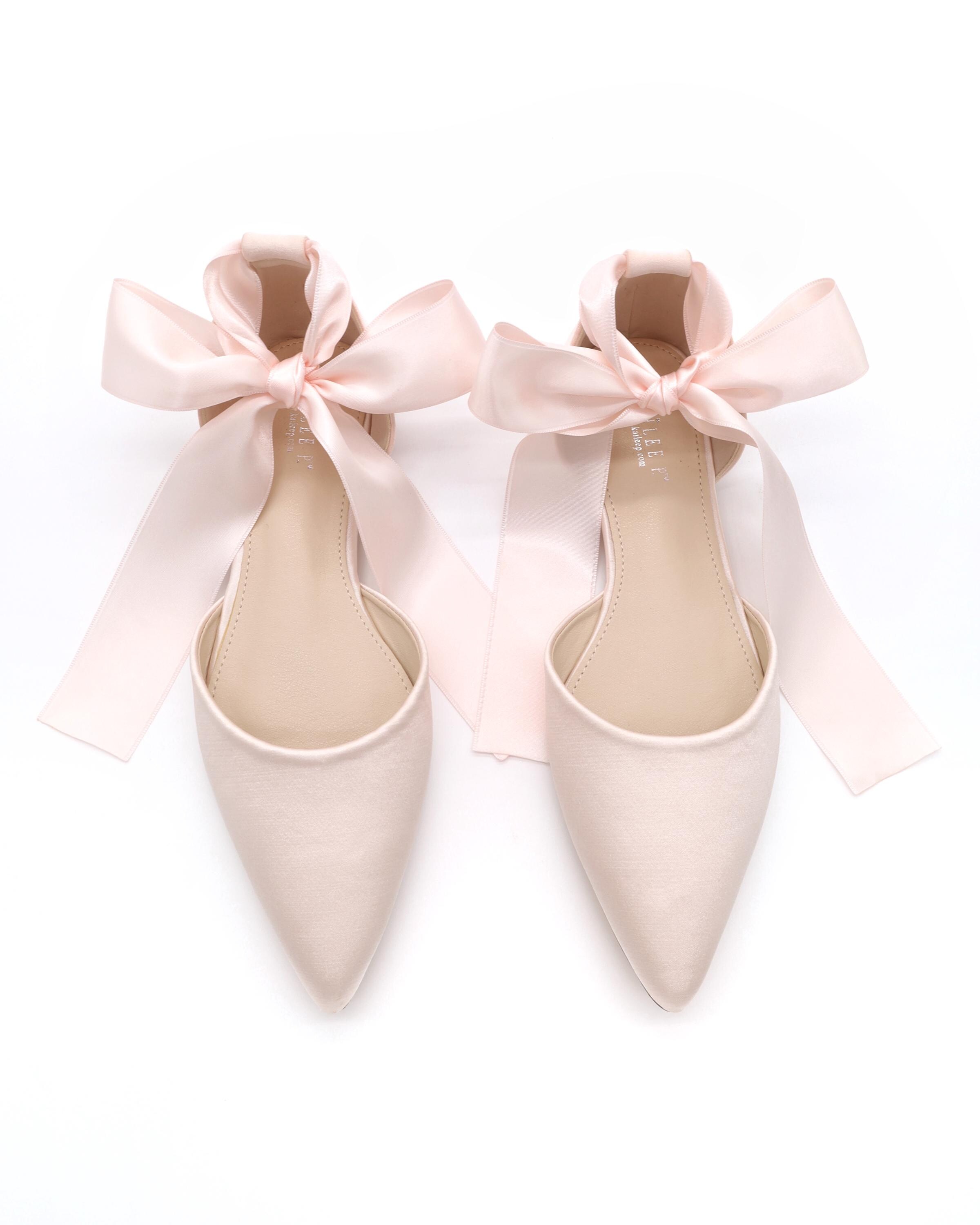Dusty Pink Satin Pointy Toe Flats With ANKLE TIE or BALLERINA Lace Up ...