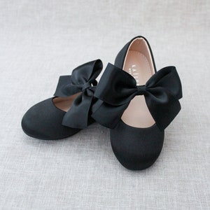 Black Satin Maryjane Shoes with Satin Bow, Fall Flower Girl Shoes, Girls Shoes, Holiday Shoes, Birthday Shoes, Halloween Shoes image 6