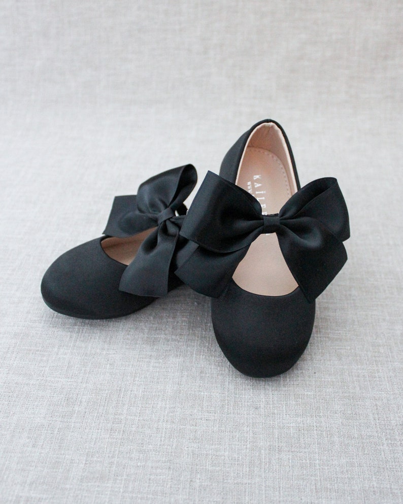 Black Satin Maryjane Shoes with Satin Bow, Fall Flower Girl Shoes, Girls Shoes, Holiday Shoes, Birthday Shoes, Halloween Shoes image 6