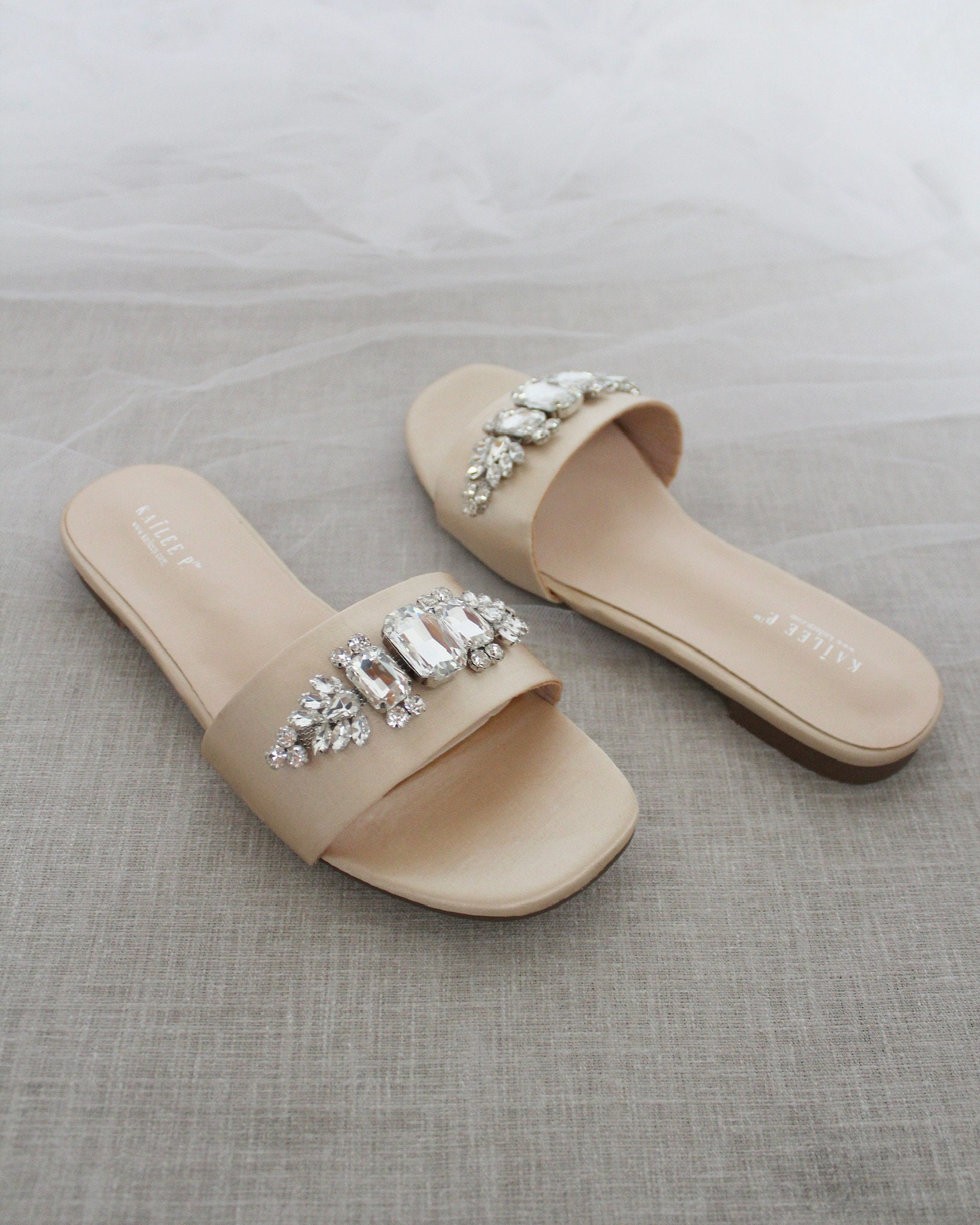 champagne satin sandals