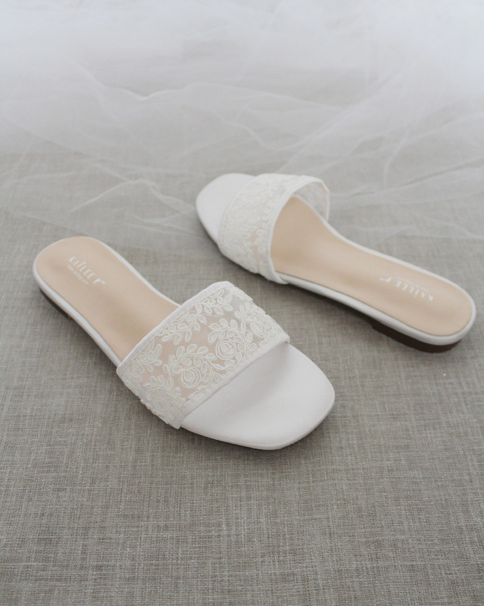 Slip de encaje de ganchillo blanco en sandalias planas con | Etsy México