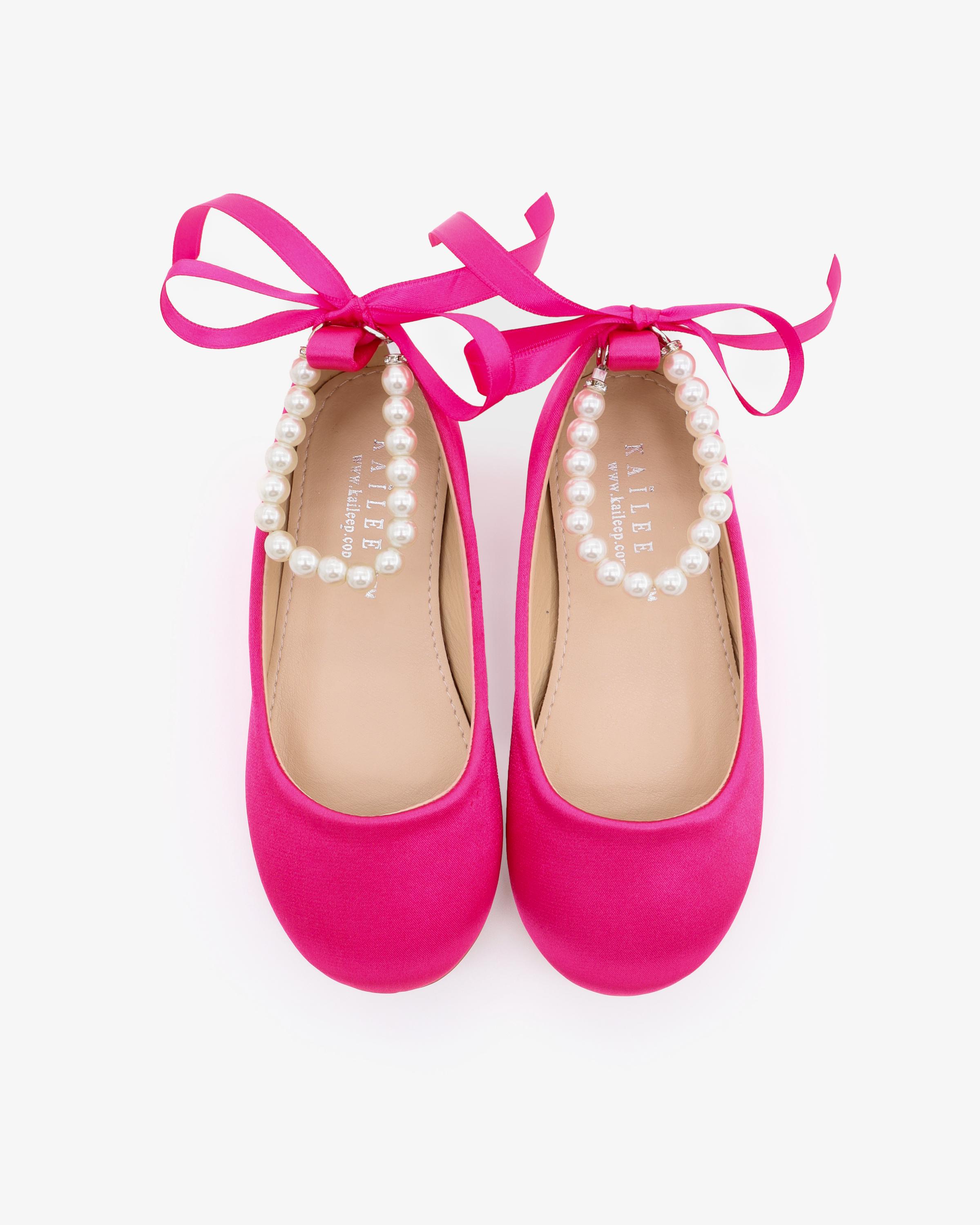 Flourish Women's Ballet Flat Shoes – Fuchsia Hot Pink, Bow Accent, Slip-On Sequins