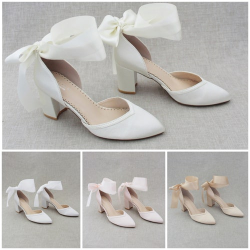 Satin Almond Toe Block Heel With 