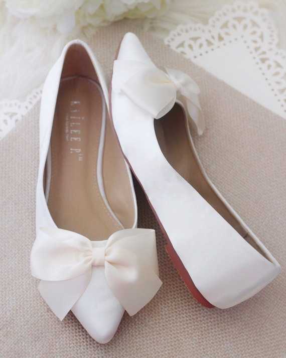 Off White Satin Pointy toe flats with 