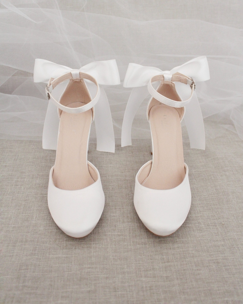 white block heels with bow