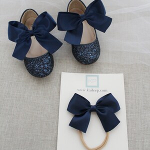 Navy Rock Glitter Mary Jane With NAVY SATIN BOW for Flower Girls ...