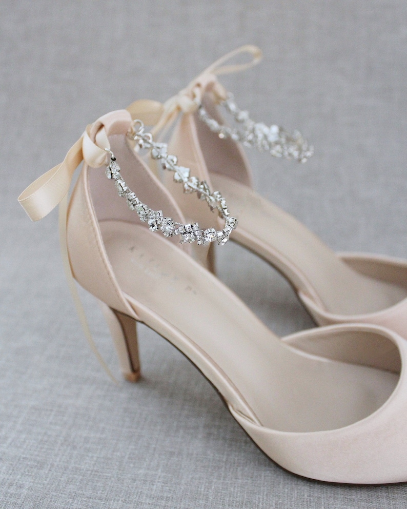 Champagne Satin Pointy Toe HEELS With Amaryllis Crystal Strap - Etsy