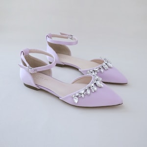 Lavender Satin Pointy Toe flats with Teardrop Rhinestones, Bridesmaids Shoes, Holiday Shoes, Party Shoes