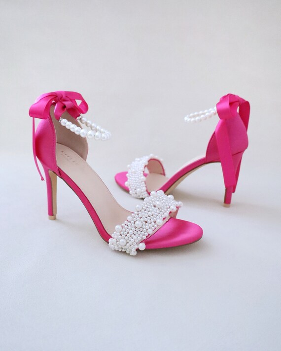 Pahelyin Women's Satin Pearls Pumps Peep Toe Heeled Wedding Shoes For Bride Evening Party Dress Pumps Sandals