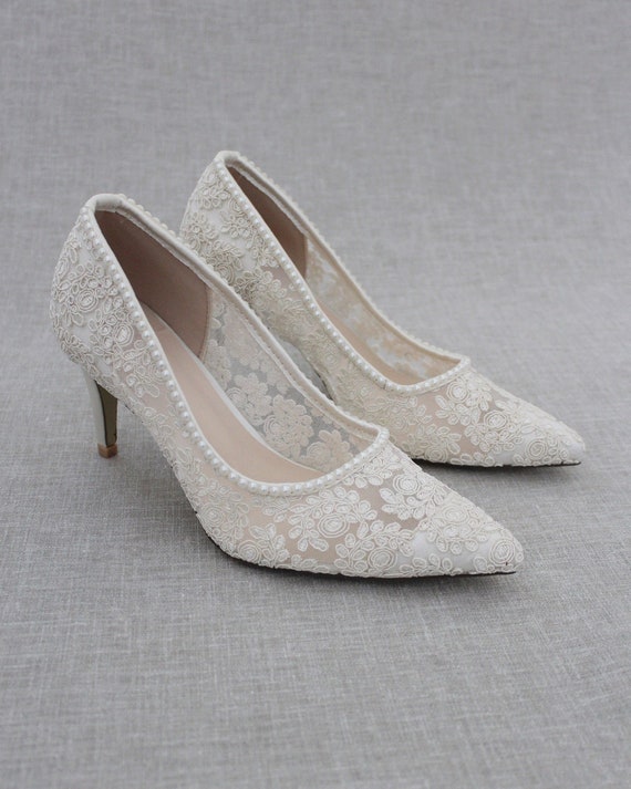 Crochet Pointy Toe Pumps With MINI PEARLS, Women Wedding Shoes