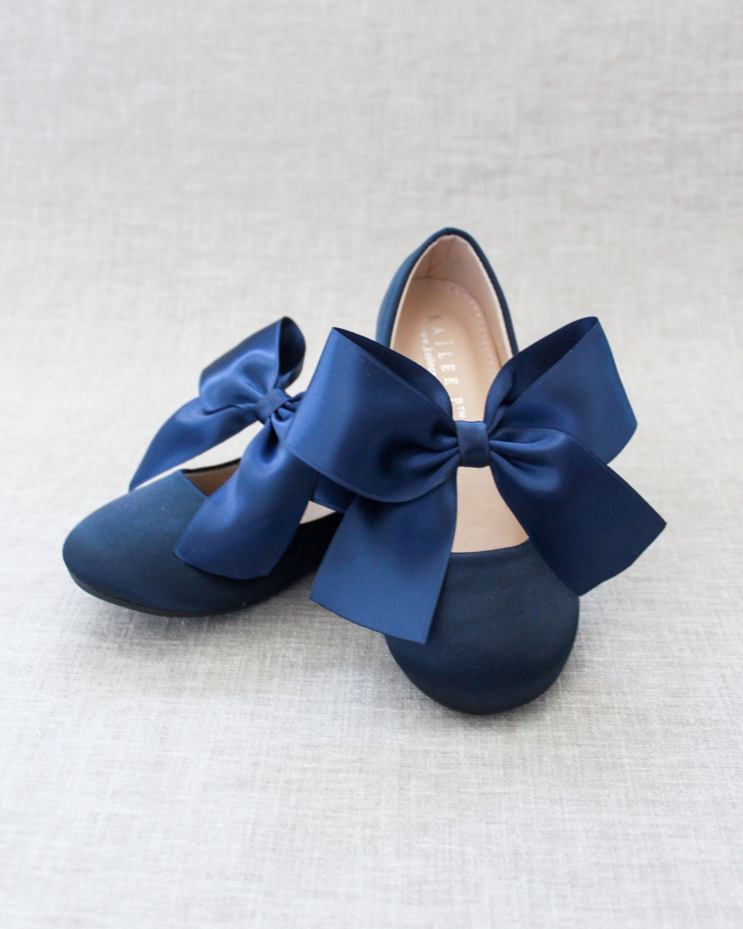 Navy Satin Maryjane With NAVY Satin Bow for Fall Flower Girl Shoes ...