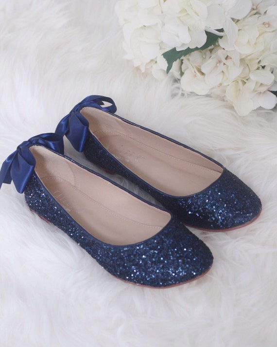 navy blue glitter flats