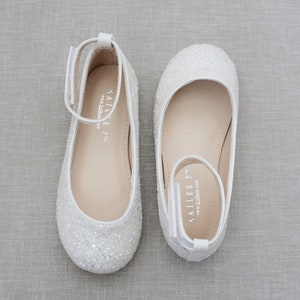 White Rock Glitter Ballet Flats With Ankle Strap Flower Girl Shoes ...