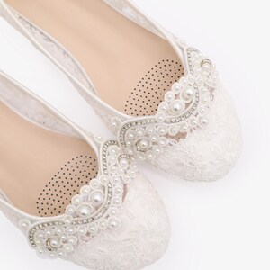 White Crochet Lace Round Toe Flats with SMALL PEARLS APPLIQUE - Women Wedding Shoes, Bridesmaid Shoes, Bridal Shoes, White Lace Shoes image 4