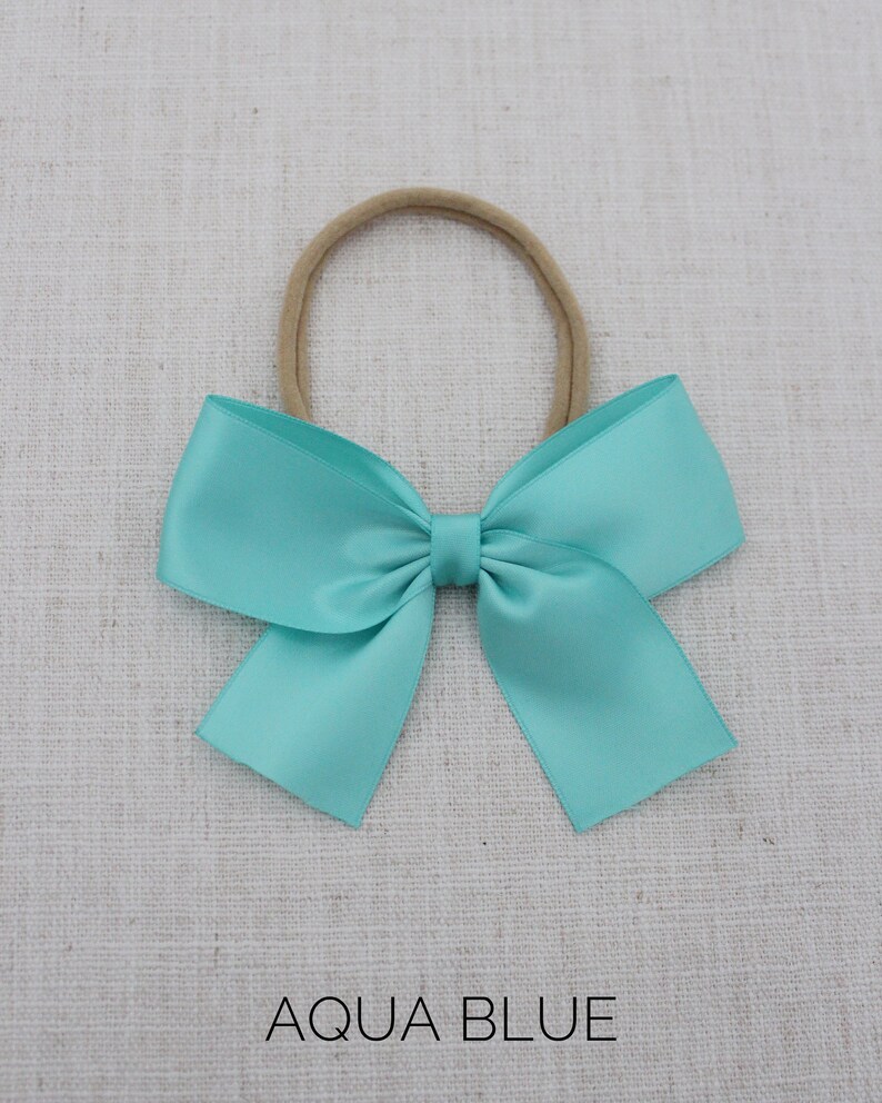 SATIN HAIR BOWS Blue Hair Clips Blue Hair Bows Turquoise Etsy