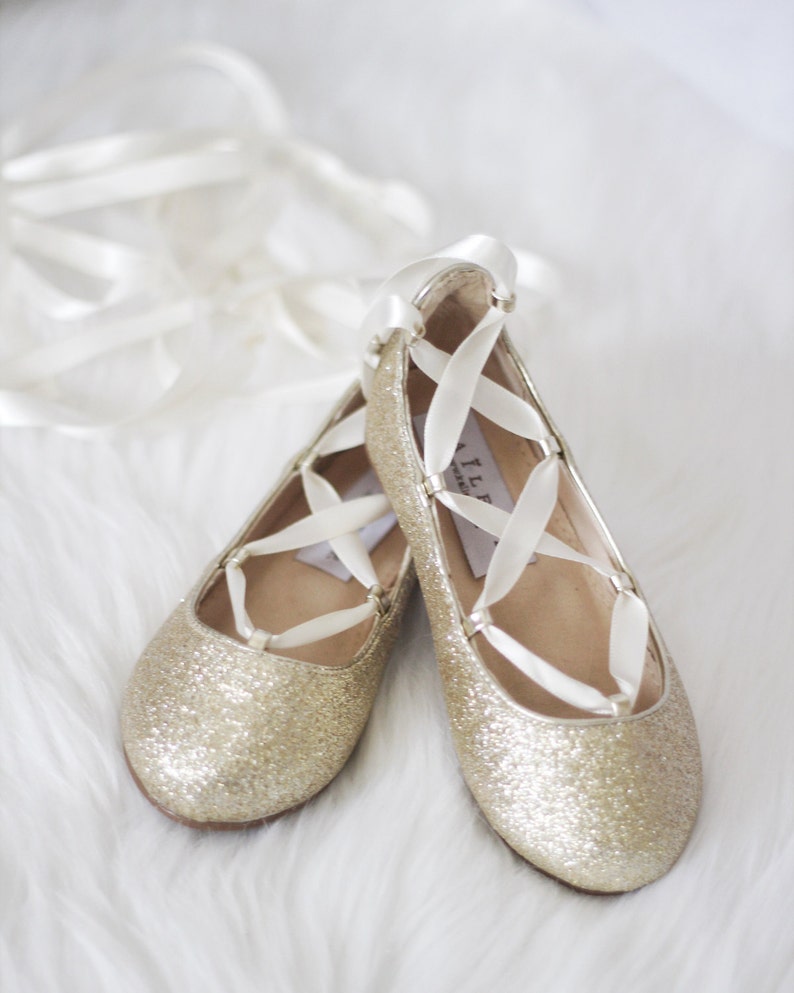 Gold Glitter Infant Girl Shoe and Girls Ballerina Shoes Lace - Etsy