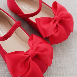 Red Satin Mary Jane With FRONT SATIN BOW for Fall Flower Girls Shoes ...