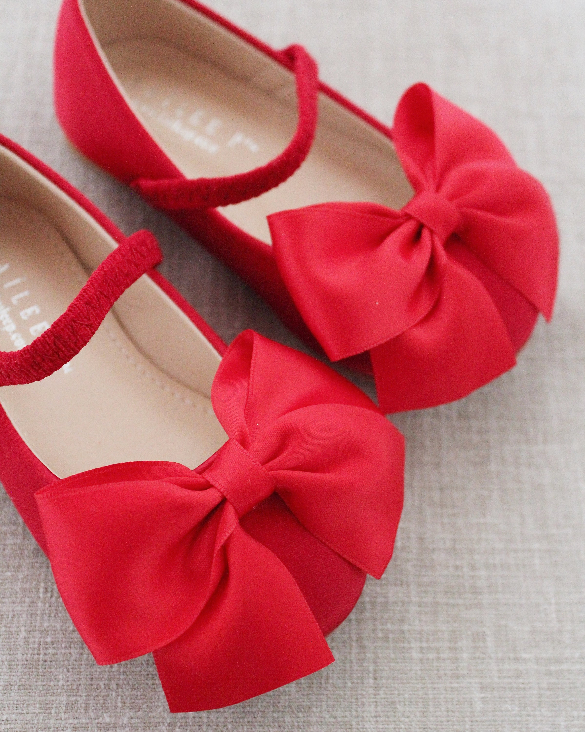 Red Satin Mary Jane with FRONT SATIN BOW for flower girls | Etsy