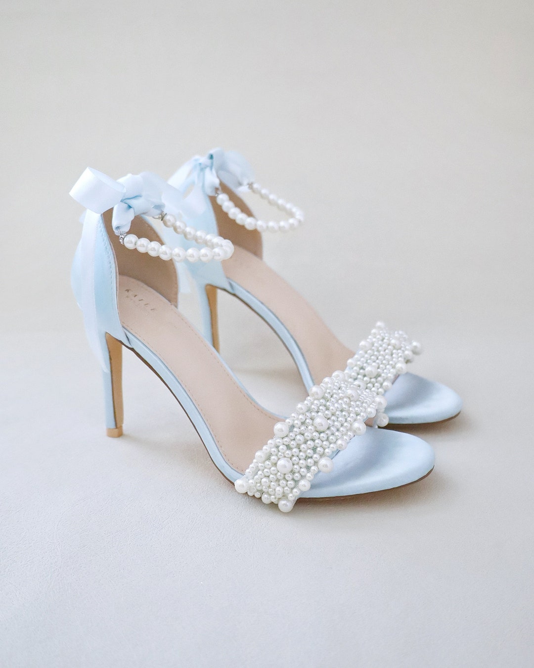 Light Blue Satin High Heel Wedding Sandals With Perla Applique, Wedding ...