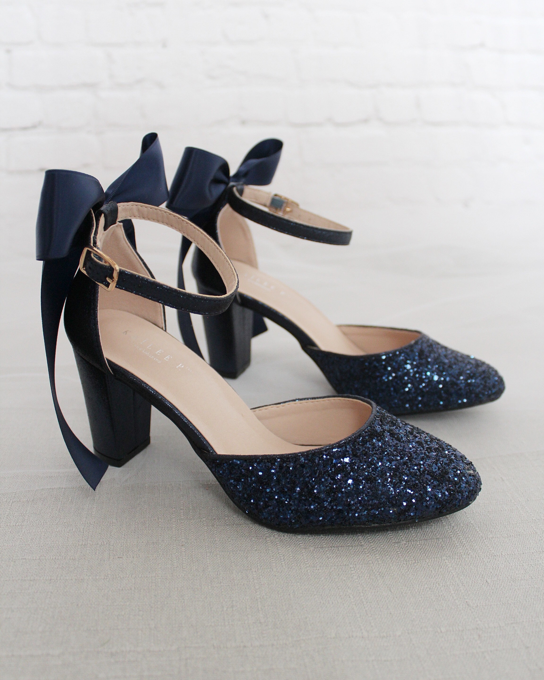 navy pumps block heel
