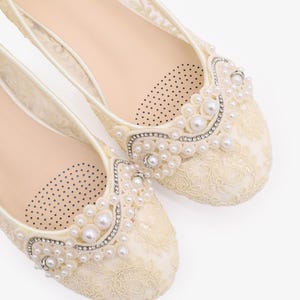 Ivory Crochet Lace Round Toe Flats with SMALL PEARLS APPLIQUE - Women Wedding Shoes, Bridesmaid Shoes, Bridal Shoes, Bridal Lace Shoes image 4