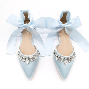 Light Blue Pointy Toe Flats with Sparkly TEARDROP RHINESTONES, Women Wedding Shoes, Bridesmaid Shoes, Something Blue, Bridal Shoes Flats