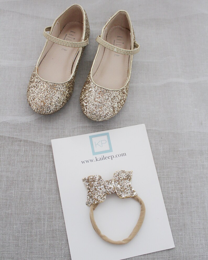 Gold Rock Glitter Mary Jane Flats for Fall Flower Girls Shoes, Girls Shoes, Holiday Shoes, Party Shoes BABY HEADBAND