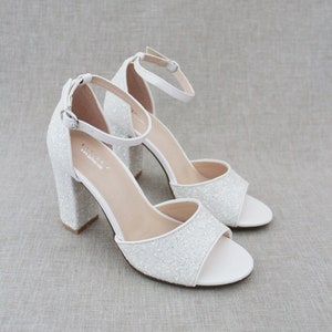 White Rock Glitter Block Heel Sandals With FRONT BOW Women Wedding ...