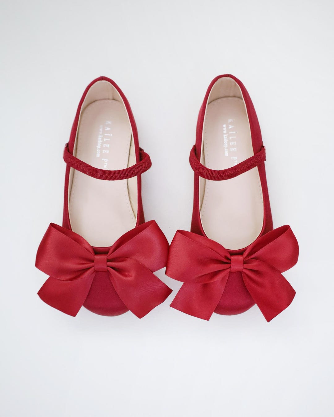 Burgundy Satin Mary Jane With Front Satin Bow for Fall Flower Girls ...