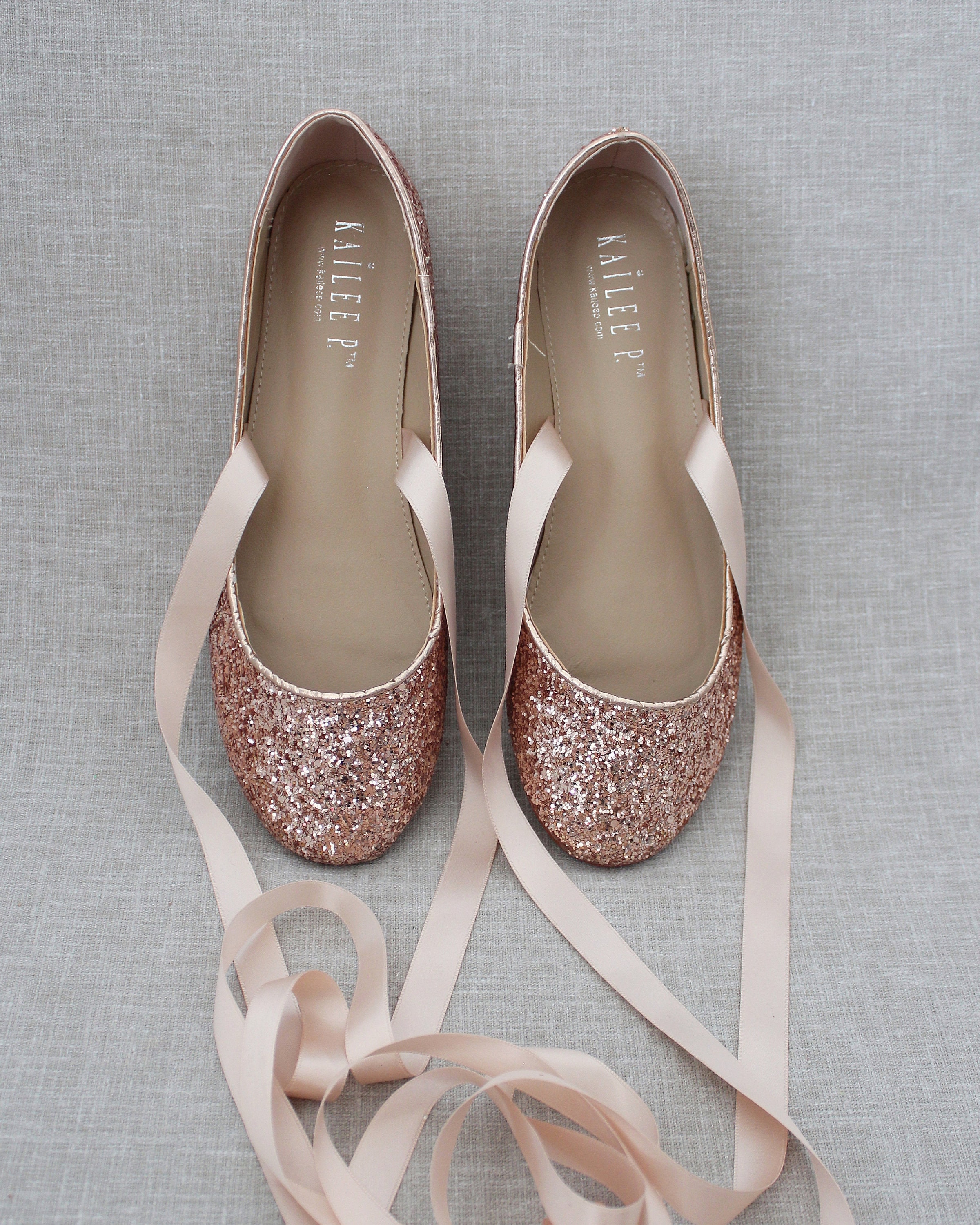 Rose Gold Rock Glitter Flats With SATIN 