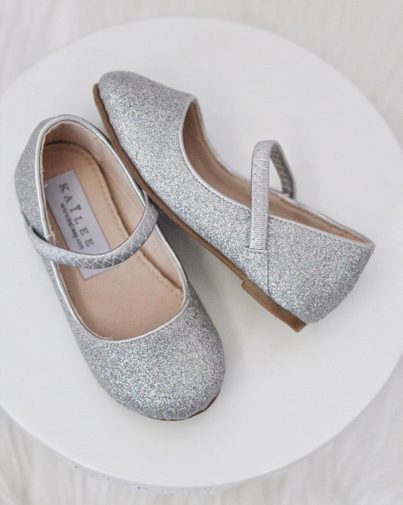 girls silver glitter flats