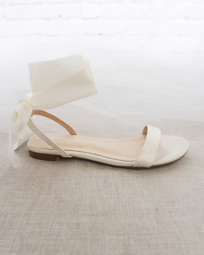 Ivory Satin Flat Sandal with WRAPPED SATIN TIE, Bridesmaid Shoes, Women Sandals, Kids Sandals, Mommy and Me Shoes image 3