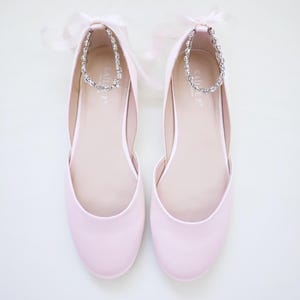 Dusty Pink Satin Round Toe Evening Flat With Amaryllis Strap, Wedding ...