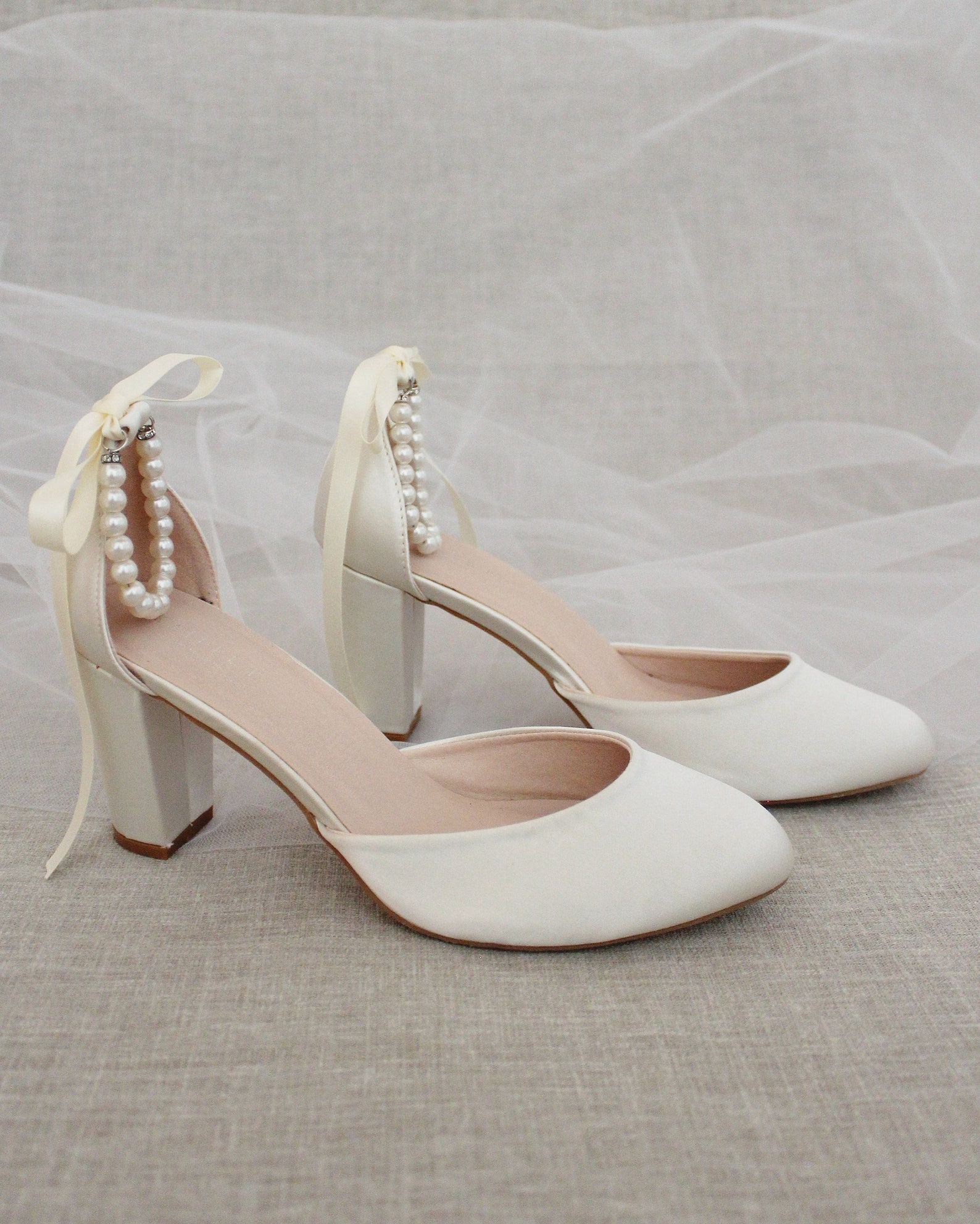 ivory satin block heel