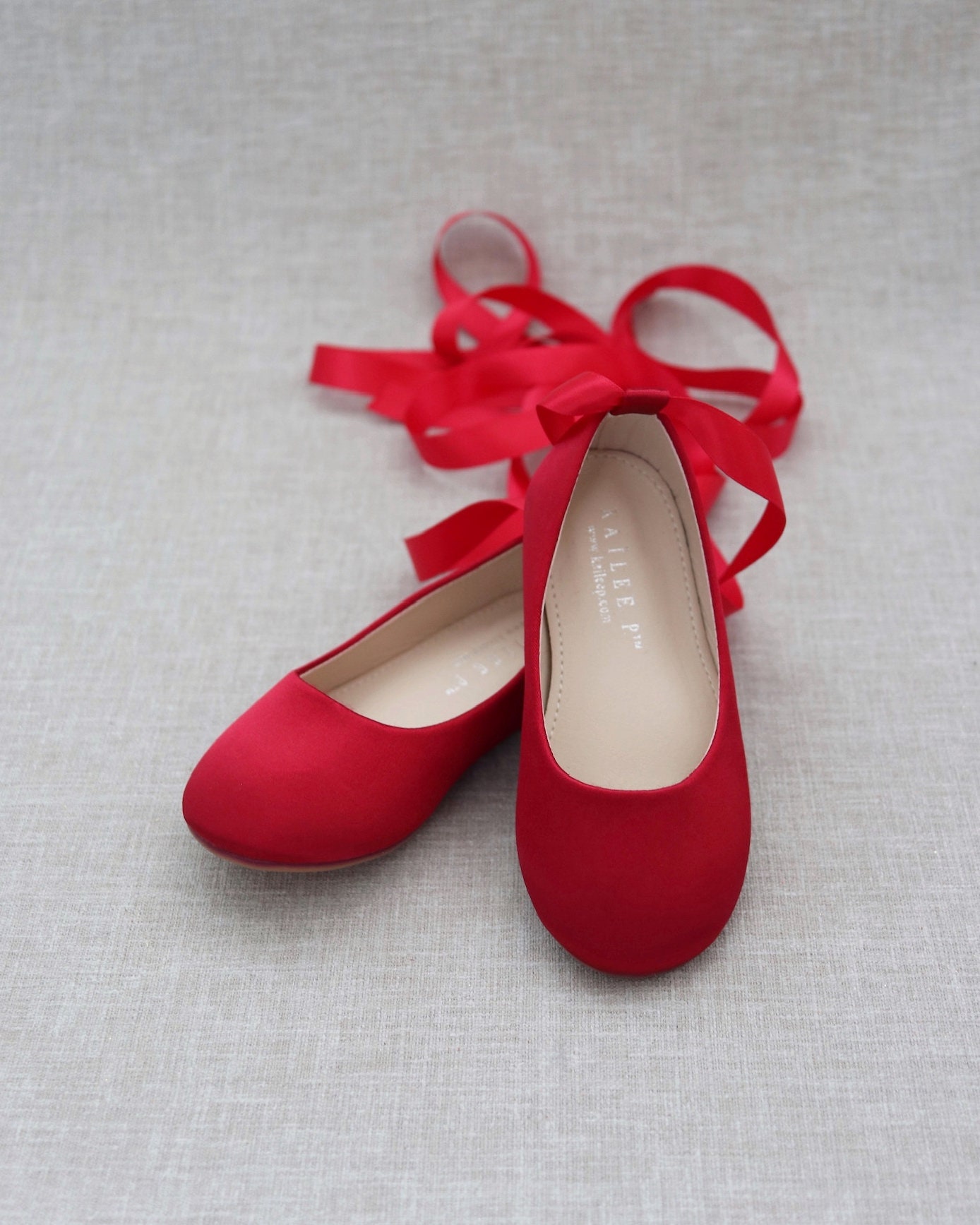 Shoes Red Satin Ballerina Lace up Flats Fall -