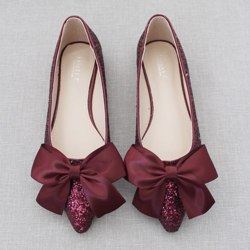 Red Rock Glitter Pointy Toe Flats With Oversized SATIN BOW - Etsy