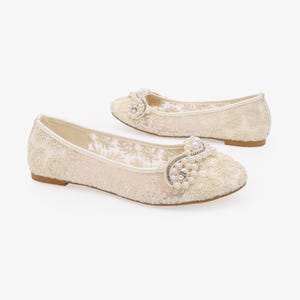 Ivory Crochet Lace Round Toe Flats with SMALL PEARLS APPLIQUE - Women Wedding Shoes, Bridesmaid Shoes, Bridal Shoes, Bridal Lace Shoes image 3