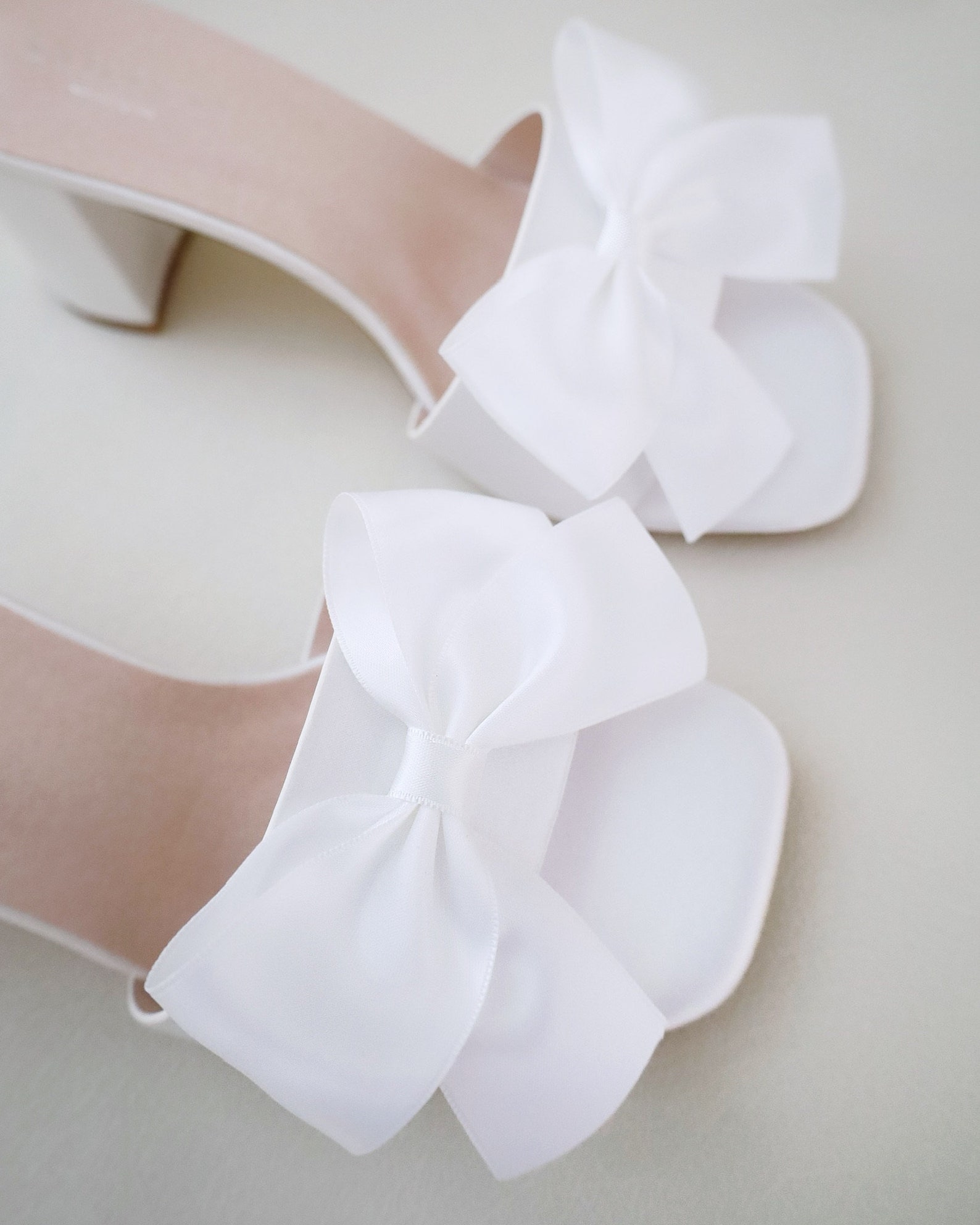 White Satin Block Heels Slide Wedding Sandals With Bow Bridal - Etsy