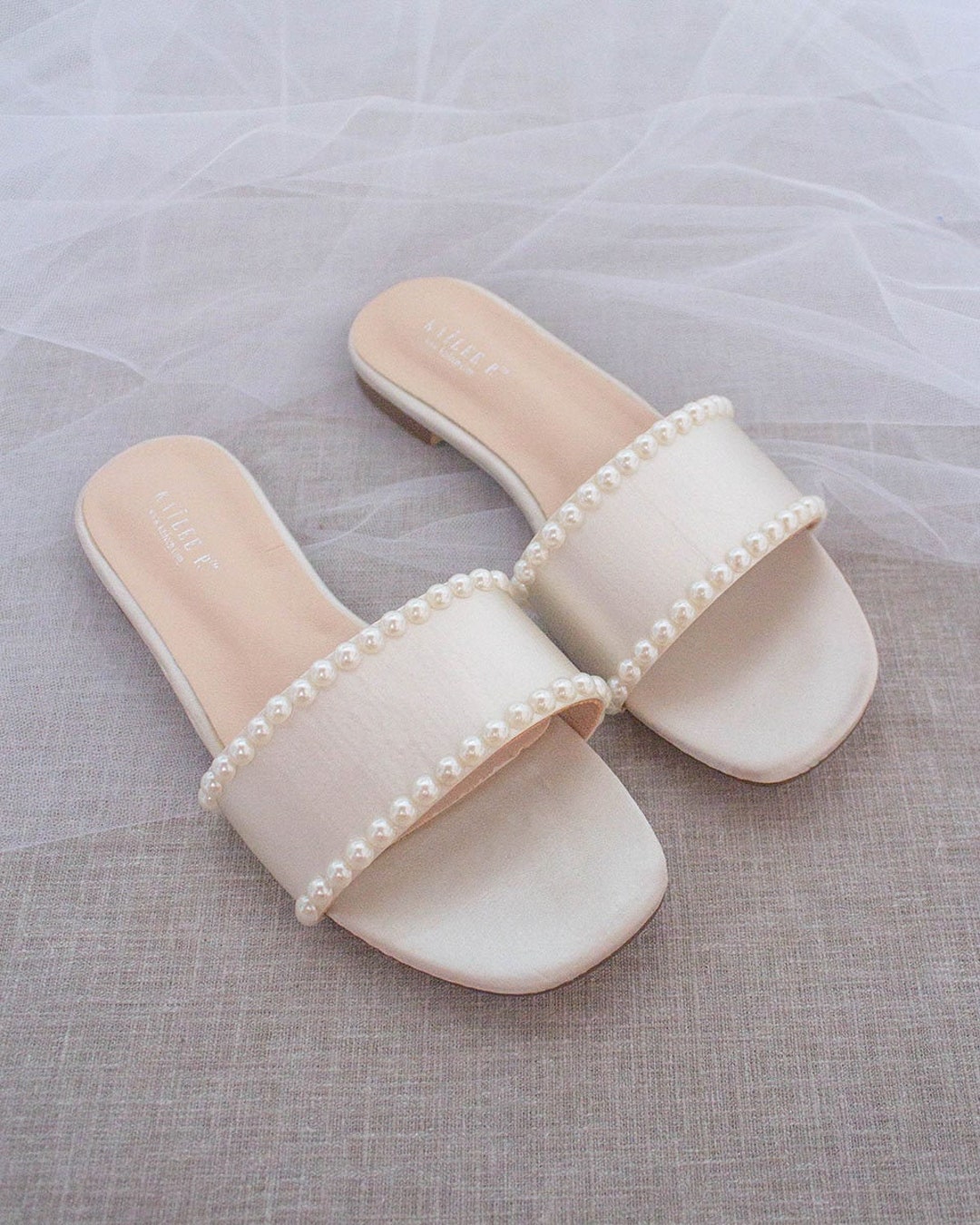 Buy Ivory Satin Slip on Sandals With PEARLS, Bridal Sandals, Bridesmaids  Sandals, Wedding Sandals Online in India