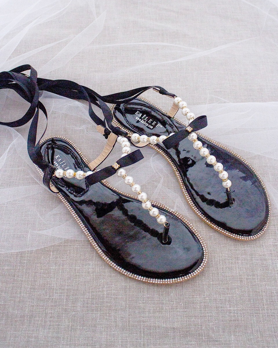 Black slides with pearls new arrivals