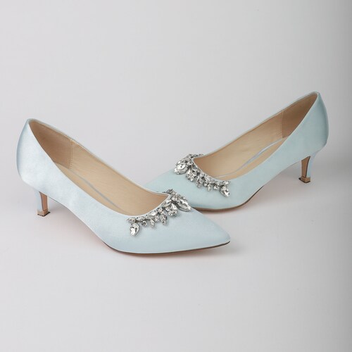 Light Blue Satin Pointy Toe Pump Low Heels With Oversized Etsy